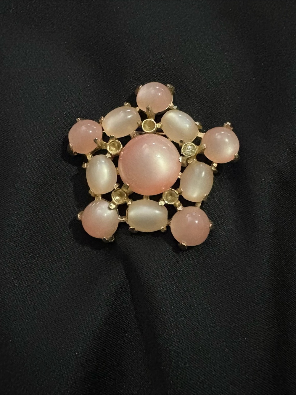 Pink Cabochon Cluster Brooch in Gold-Tone Setting